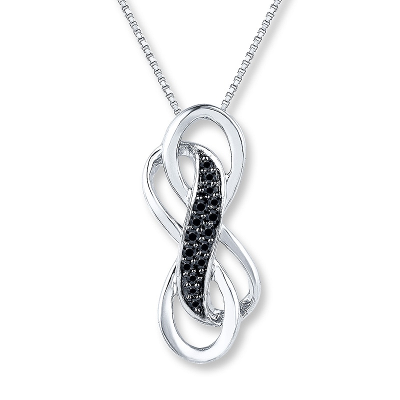 Main Image 1 of Black Diamond Infinity Necklace 1/10 ct tw Sterling Silver 18&quot;