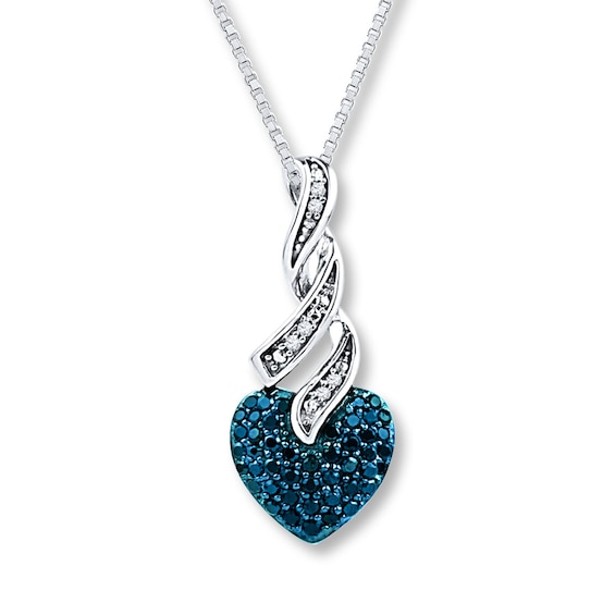 Blue/White Diamond Necklace 1/3 ct tw Sterling Silver 18"