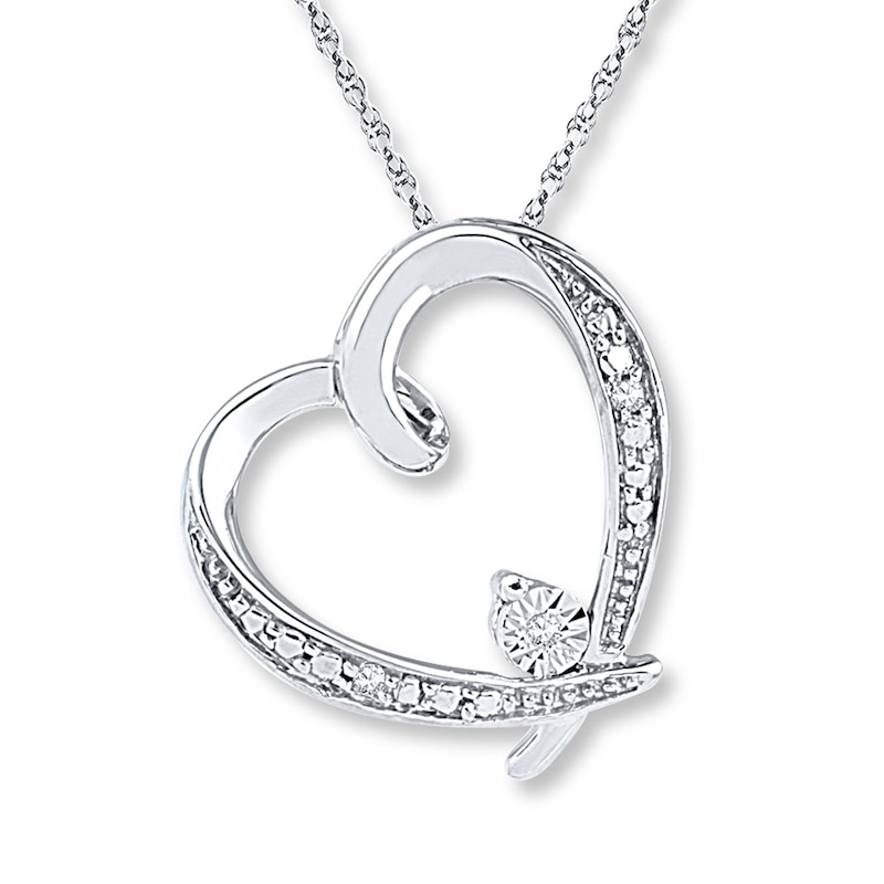 Heart Necklace Diamond Accents 10K White Gold