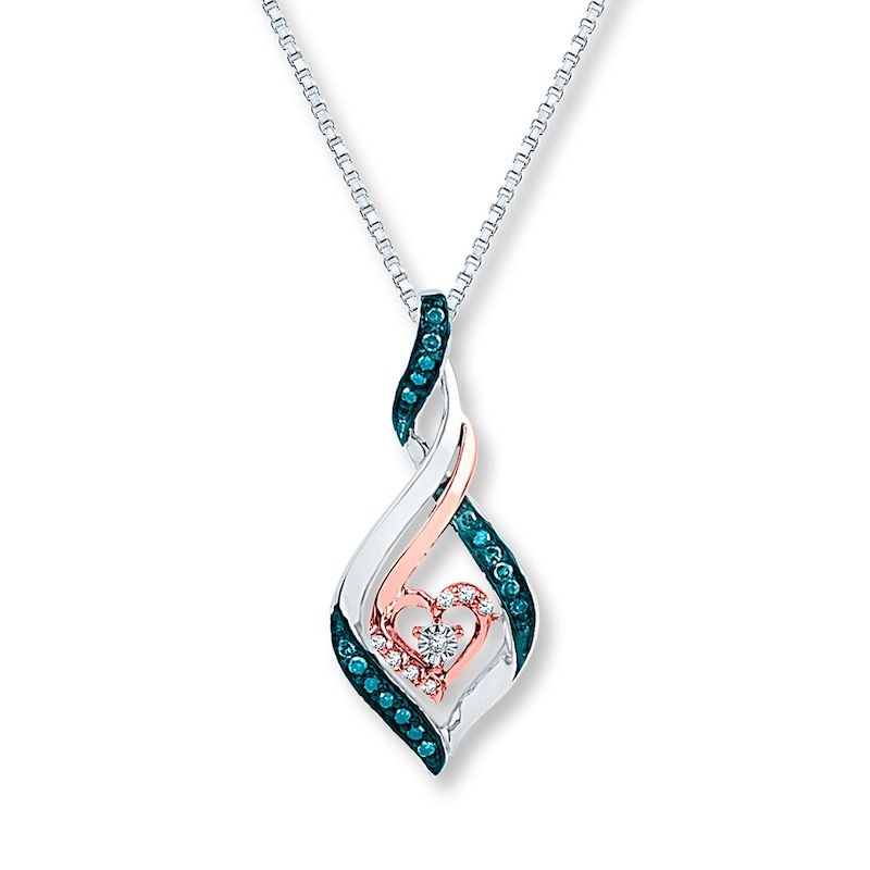Main Image 1 of Blue & White Diamond Necklace 1/6 ct tw Sterling Silver & 10K Rose Gold