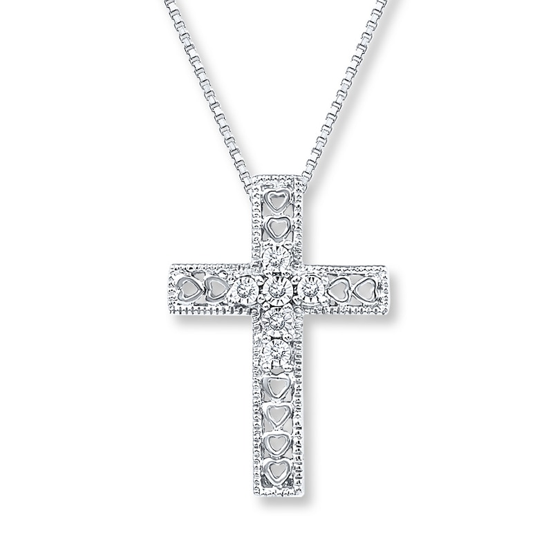 Main Image 1 of Cross/Heart Necklace 1/20 ct tw Diamonds Sterling Silver