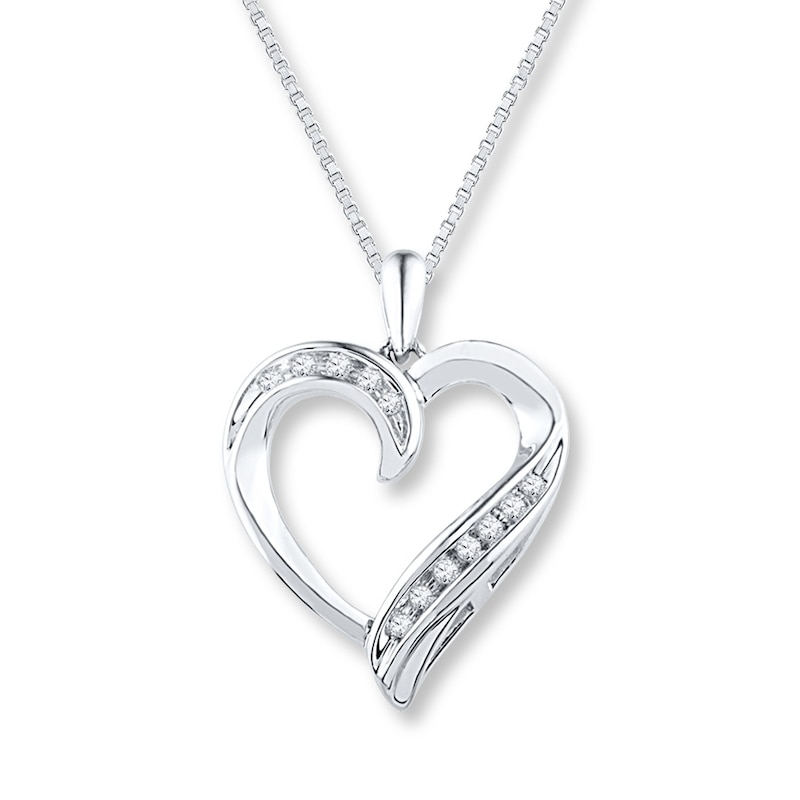 Sterling Silver Womens Round Diamond Double Heart Pendant 1/10 Cttw 