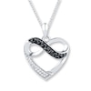 Thumbnail Image 1 of Black & White Diamond Heart Necklace 1/8 ct tw Sterling Silver