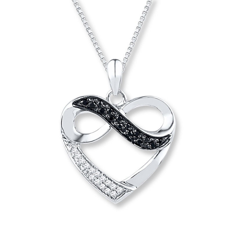 Black & White Diamond Heart Necklace 1/8 ct tw Sterling Silver