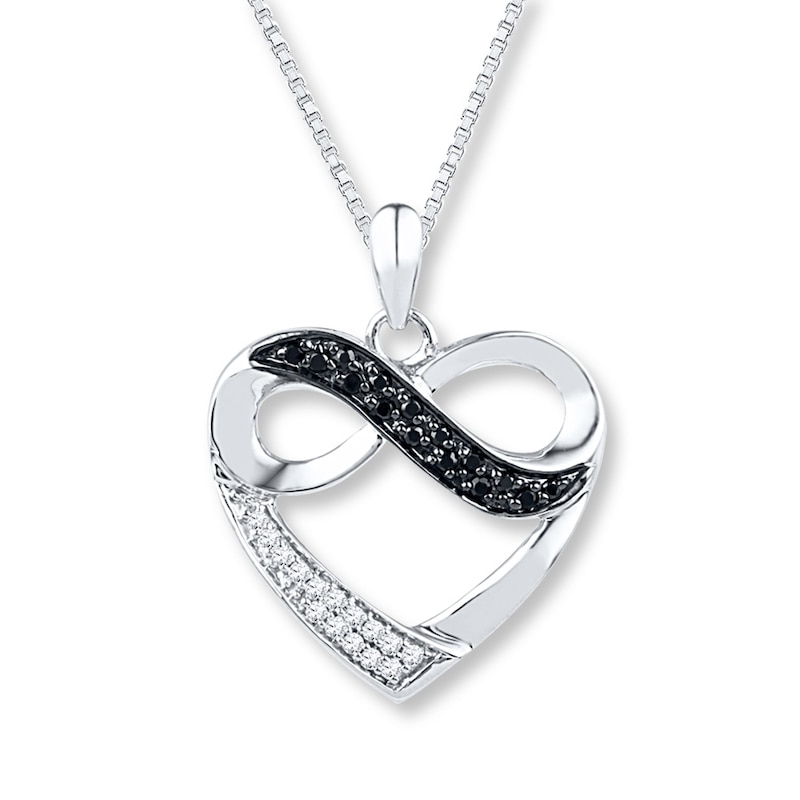 Sterling Silver Black & White Diamond Heart Necklace Sterling Silver Black & White Diamond Heart Necklace