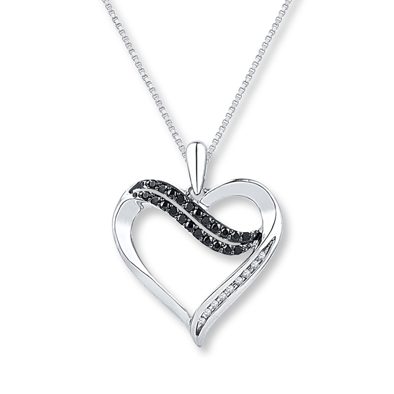 Diamond Heart Necklace 1/6 ct tw Black & White Sterling Silver