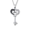 Thumbnail Image 1 of Black & White Diamond Heart Key Necklace 1/10 Carat tw Sterling Silver 18&quot;