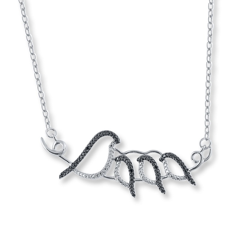 Main Image 1 of Bird Necklace Black & White Diamonds Sterling Silver