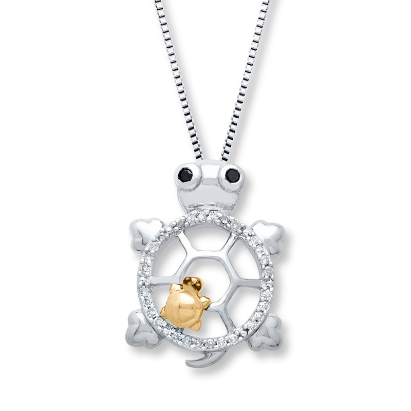 Diamond Turtle Necklace 1/10 carat tw Sterling Silver & 10K Yellow Gold