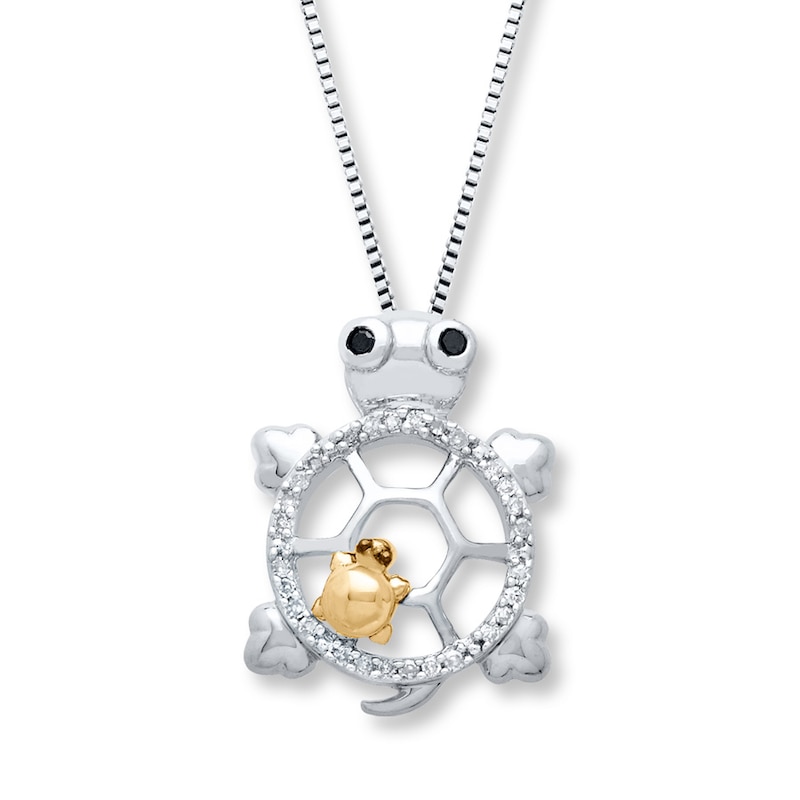 Main Image 1 of Diamond Turtle Necklace 1/10 carat tw Sterling Silver & 10K Yellow Gold