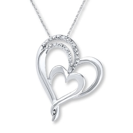 Double Heart Necklace Diamond Accents Sterling Silver