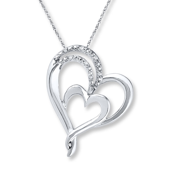 Double Heart Necklace Diamond Accents Sterling Silver | Kay