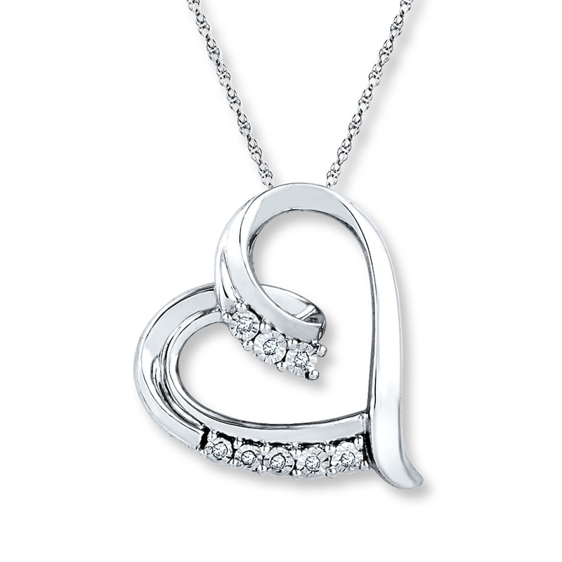 Main Image 1 of Diamond Heart Necklace 1/20 ct tw Round-cut Sterling Silver