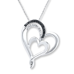 Double Heart Necklace Diamond Accents Sterling Silver 18"