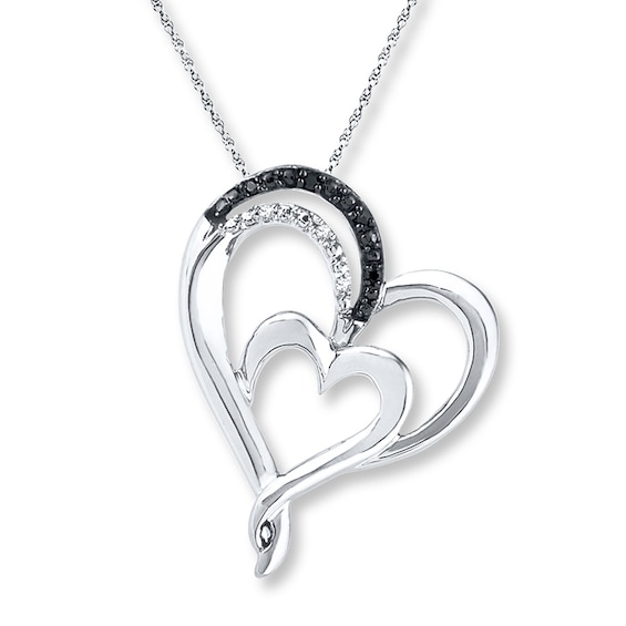 Double Heart Necklace Diamond Accents Sterling Silver 18"