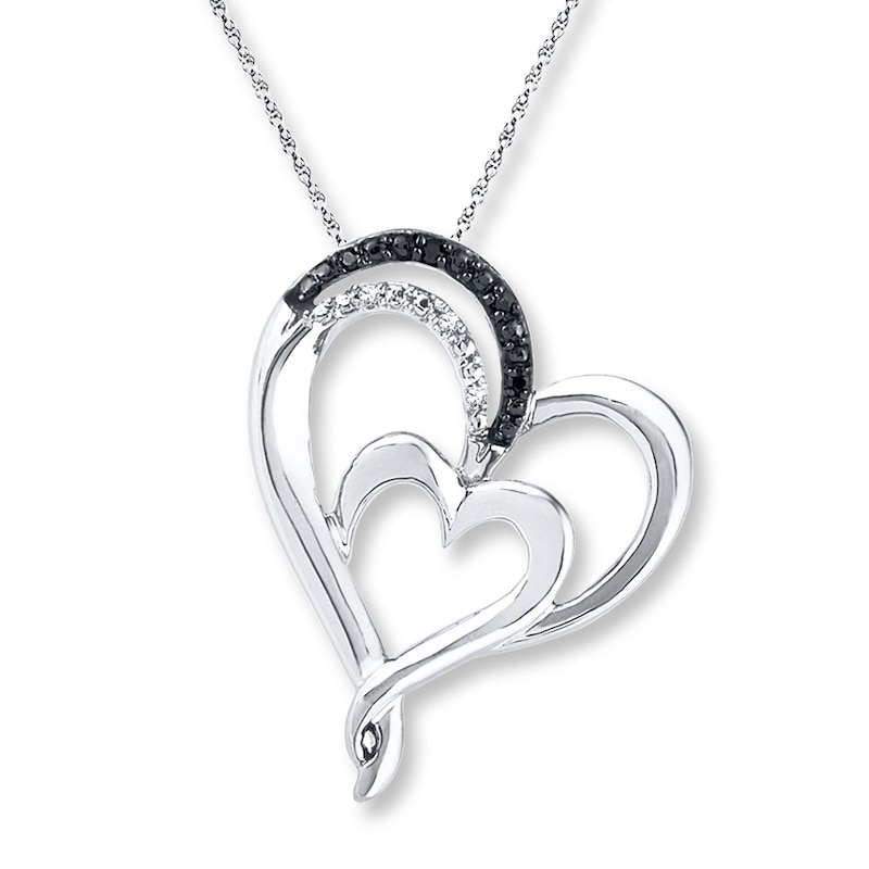 Double Heart Necklace Diamond Accents Sterling Silver 18"