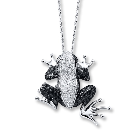 diamond frog necklace 13 ct tw blackwhite sterling