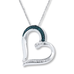 Blue/White Diamonds Sterling Silver Necklace 18"