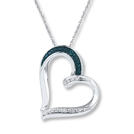 Blue/White Diamonds Sterling Silver Necklace 18"