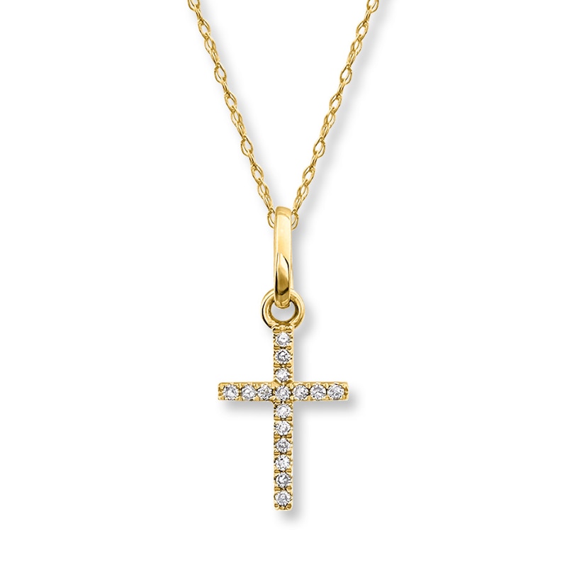 Main Image 1 of Diamond Cross Necklace 1/20 ct tw Round-cut 10K Yellow Gold
