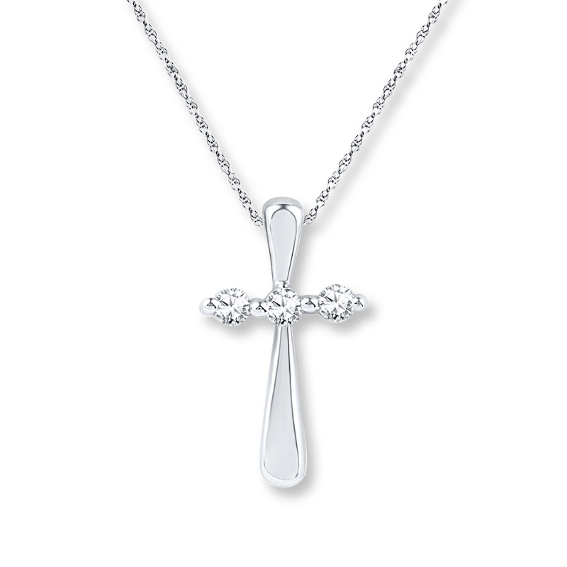 Main Image 1 of Diamond Cross Necklace 1/6 ct tw Round-cut 10K White Gold