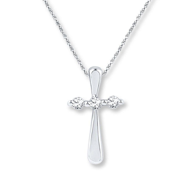 Diamond Cross Necklace 1/6 ct tw Round-cut 10K White Gold