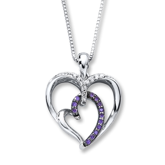 Purple Diamond Necklace 1/4 ct tw Round-cut Sterling Silver 18"