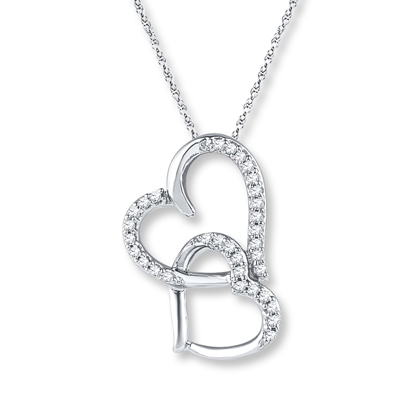 Main Image 1 of Diamond Heart Necklace 1/10 ct tw Round-cut 10K White Gold