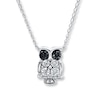 Young Teen Owl Necklace Diamond Accents Sterling Silver 17"