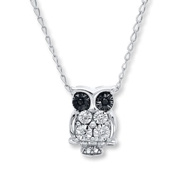 Young Teen Owl Necklace Diamond Accents Sterling Silver 17"
