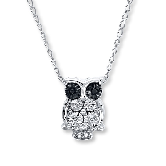 Young Teen Owl Necklace Diamond Accents Sterling Silver 17"