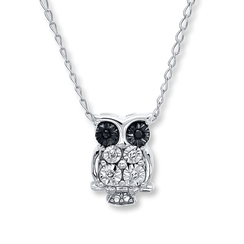 Young Teen Owl Necklace Diamond Accents Sterling Silver 17"