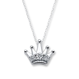 Young Teen Crown Necklace Diamond Accents Sterling Silver