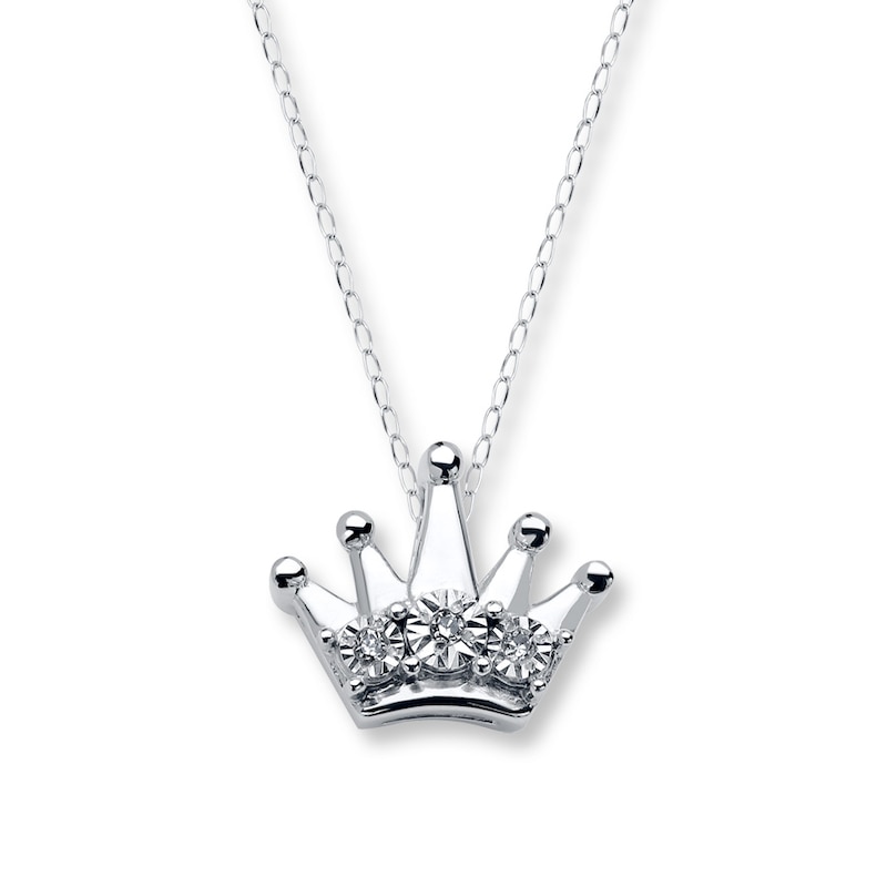 Main Image 1 of Young Teen Crown Necklace Diamond Accents Sterling Silver