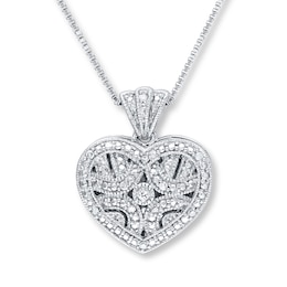 Heart Locket Necklace 1/20 ct tw Round-Cut Sterling Silver