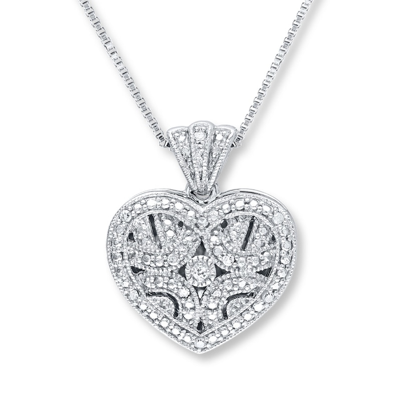 Heart Locket Necklace 1/20 ct tw Round-Cut Sterling Silver