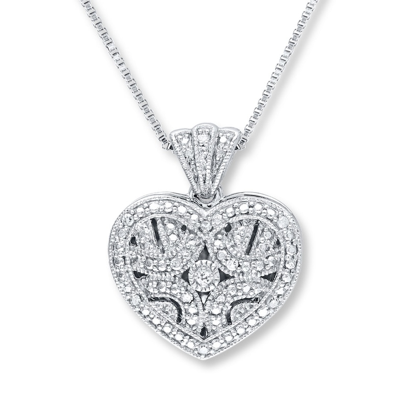 Main Image 1 of Heart Locket Necklace 1/20 ct tw Round-Cut Sterling Silver