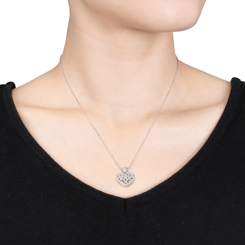 Main Image 2 of Heart Locket Necklace 1/20 ct tw Round-Cut Sterling Silver