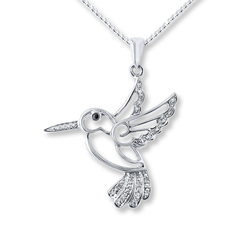 Hummingbird Necklace Diamond Accents Sterling Silver 18"