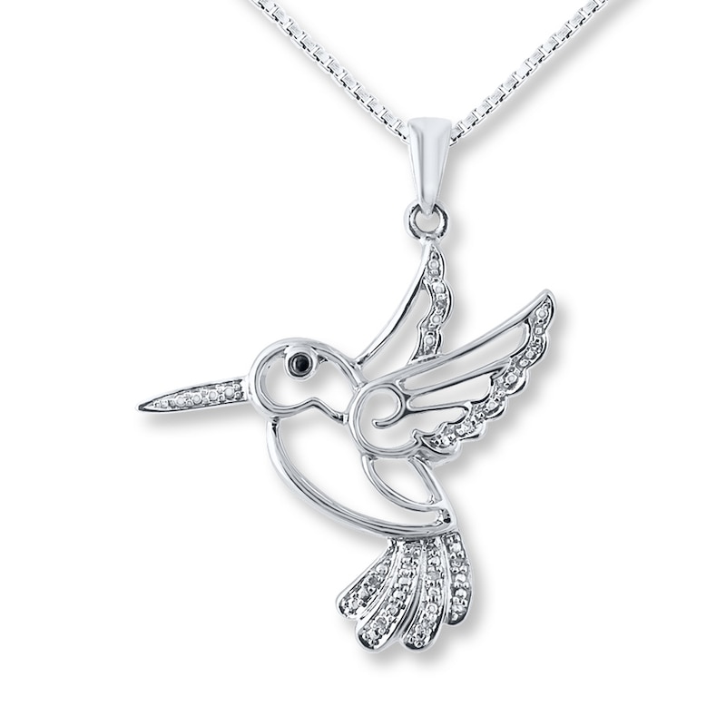 Main Image 1 of Hummingbird Necklace Diamond Accents Sterling Silver 18&quot;