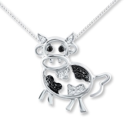 Diamond Cow Necklace 1/20 ct tw Black & White Sterling Silver 18"