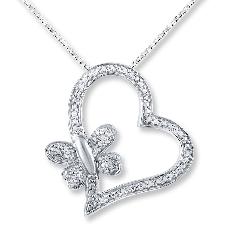 Main Image 1 of Butterfly and Heart Diamond Accents Sterling Silver Necklace