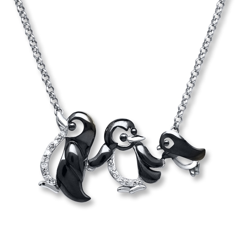 Main Image 1 of Penguin Family Necklace Diamond Accents Sterling Silver