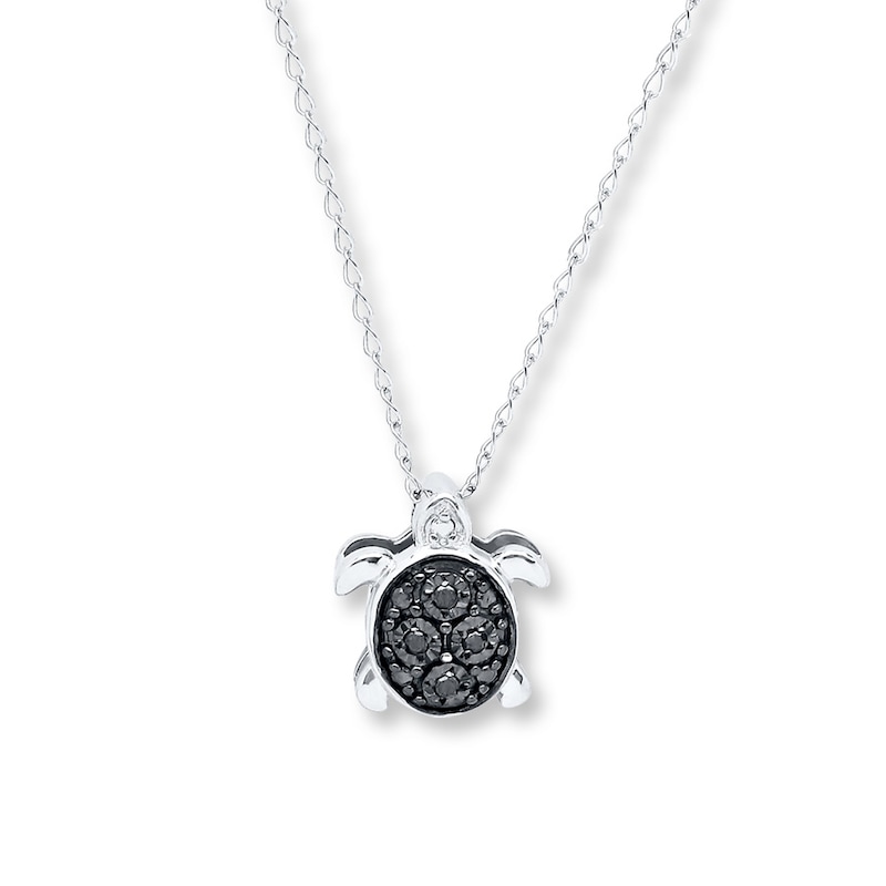 Young Teen Turtle Necklace Black Diamonds Sterling Silver 17"