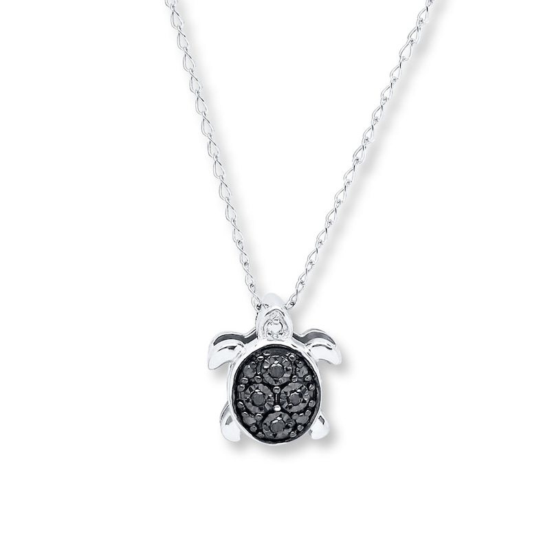 Main Image 1 of Young Teen Turtle Necklace Black Diamonds Sterling Silver 17&quot;