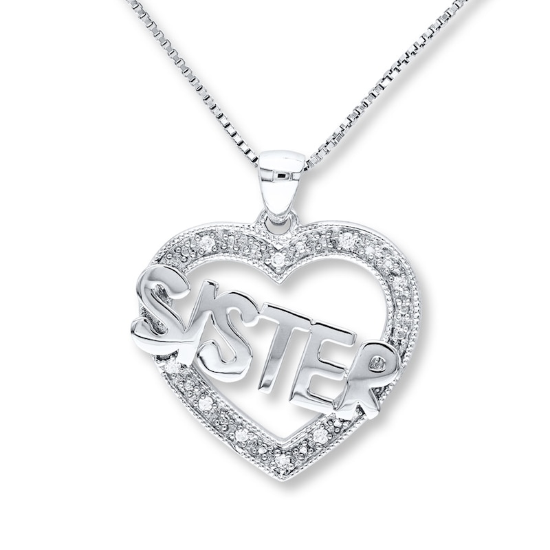 Main Image 1 of &quot;Sister&quot; Heart Necklace 1/20 ct tw Diamonds Sterling Silver