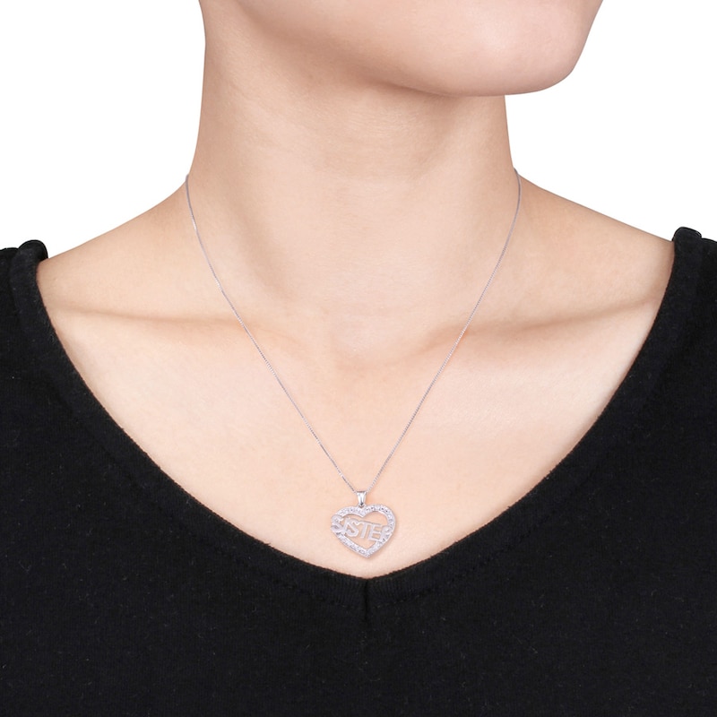 Main Image 2 of &quot;Sister&quot; Heart Necklace 1/20 ct tw Diamonds Sterling Silver