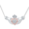 Thumbnail Image 0 of Claddagh Necklace 1/8 ct tw Diamonds Silver & 10K Rose Gold