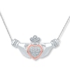 Thumbnail Image 1 of Claddagh Necklace 1/8 ct tw Diamonds Silver & 10K Rose Gold