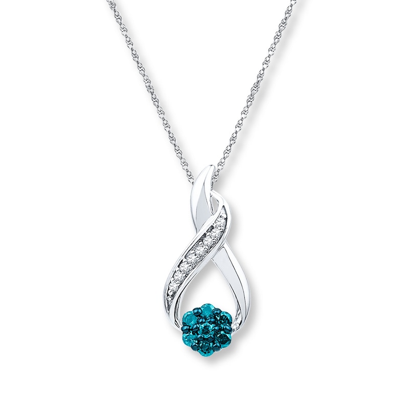 Diamond Necklace 1/6 ct tw Blue/White 10K White Gold